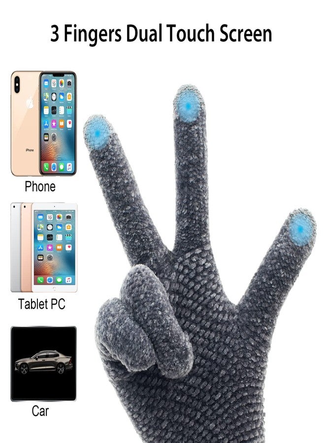 ViGrace Winter Touchscreen Gloves for Women Chenille Warm Cable Knit with 3 Touch Screen Fingers Texting Driving Elastic Cuff Thermal Glove(Dark Gray,Large) - Image 4